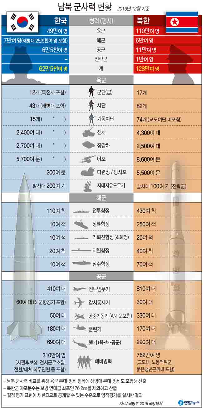 [그래픽] 남북 군사력 현황