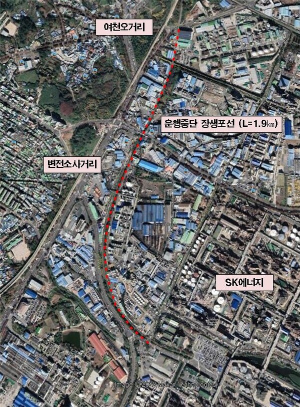 울산 미포국가산업단지 내 운행중단된 철도 노선. 자료제공=울산시