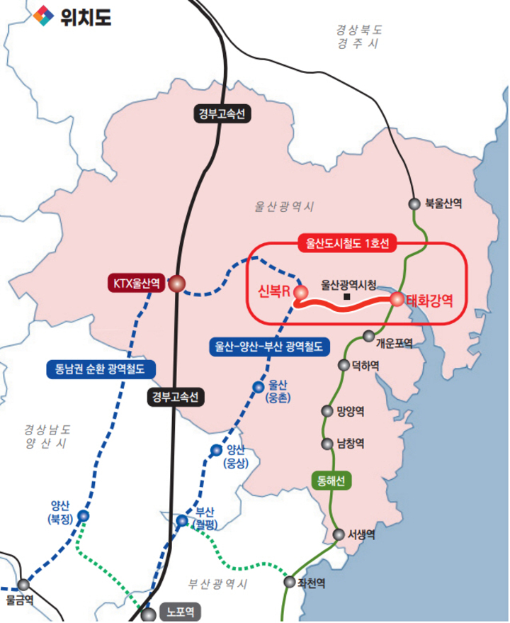 울산 도시철도 1호선 위치도