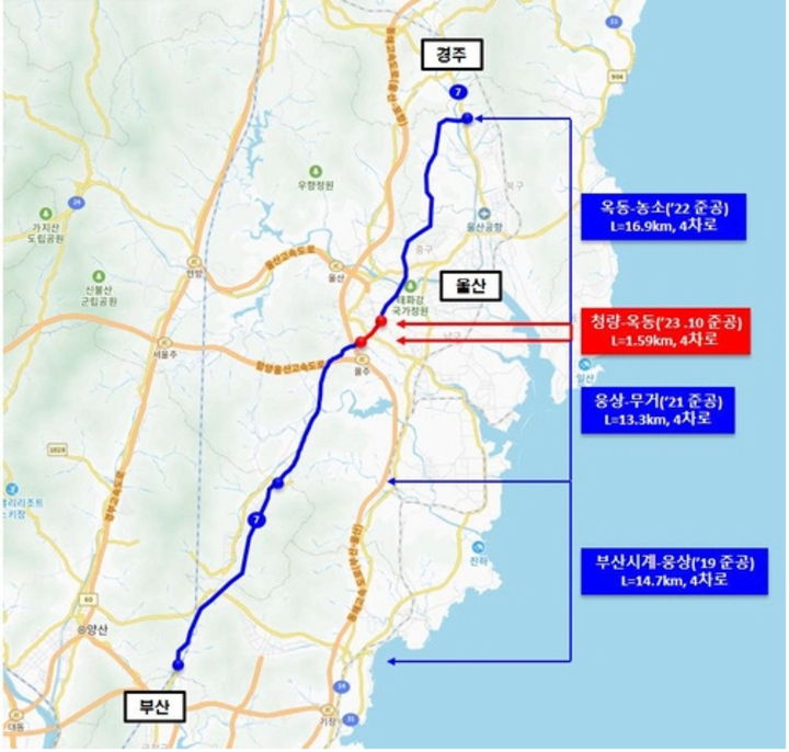 국도7호선 우회도로(부산시계~북구 매곡동) 위치도.