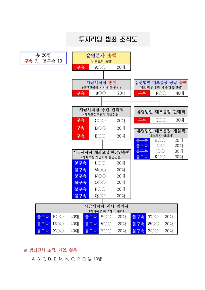투자리딩 범죄 조직도.