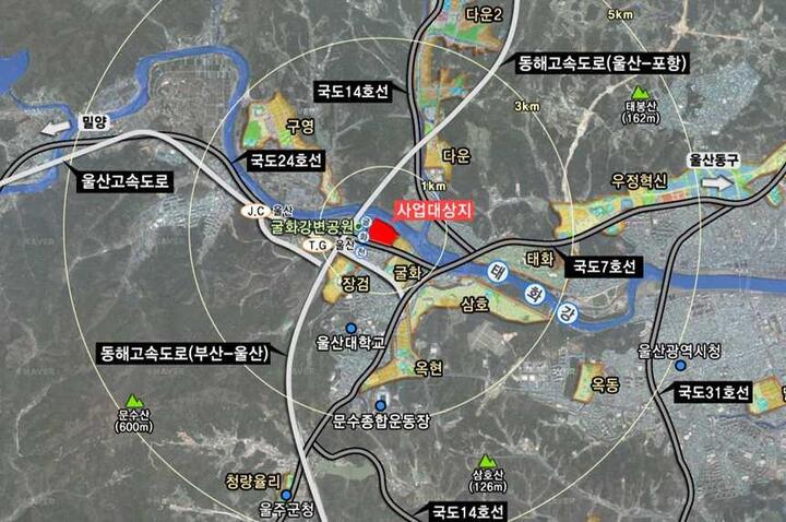 울산태화강변 공공주택지구 스마트도시건설사업 위치도. 울산시 제공