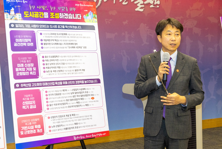이재곤 울산시 도시국장이 16일 울산시청 프레스센터에서 2025년 도시국 신규 및 핵심사업 계획과 추진사항 등에 대해 브리핑을 하고 있다. 최지원 기자