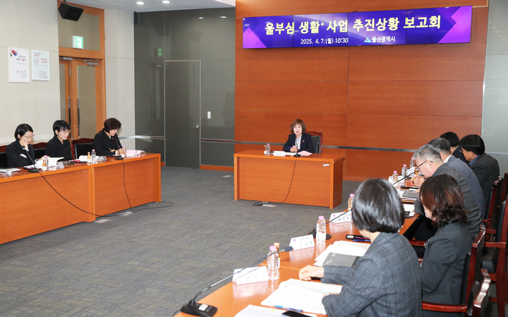울산시는 7일 울산시청 중회의실에서 최영희 울산시 행정국장의 주재로 소관 부서장들이 참석한 가운데 '울부심 생활+ 사업 추진상황 보고회'를 가졌다. 울산시 제공
