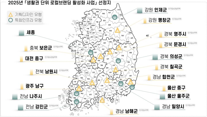 2025년도 생활권 단위 로컬브랜딩 활성화 사업 선정지. 행안부 제공