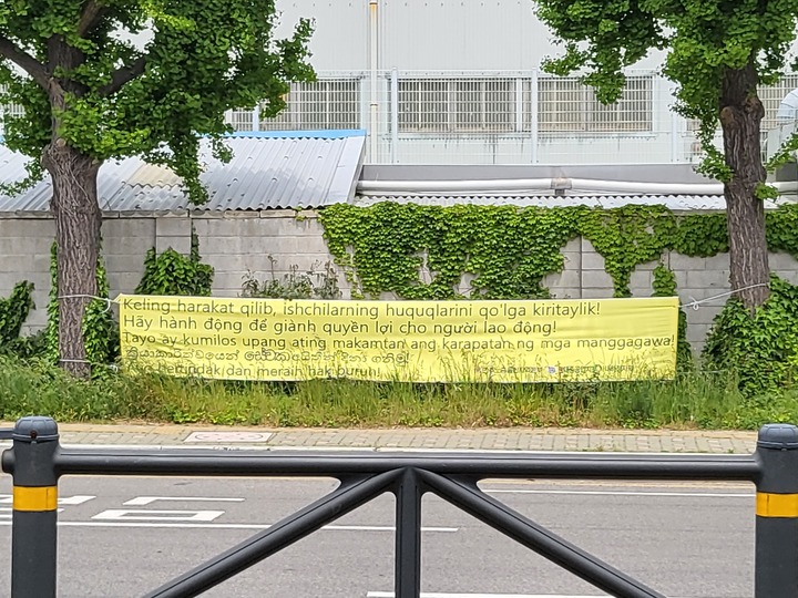 6일 울산 동구 남목의 한 거리에 부착돼 있는 외국어 현수막.