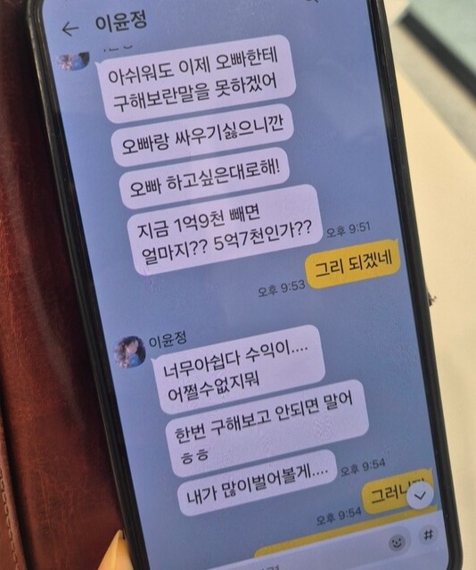캄보디아 현지에 거점을 둔 대규모 범죄 조직의 '로맨스 스캠' 사기 피해자가 직접 나눈 대화 캡처.