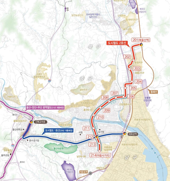 울산도시철도 2호선 노선도. 울산시 제공