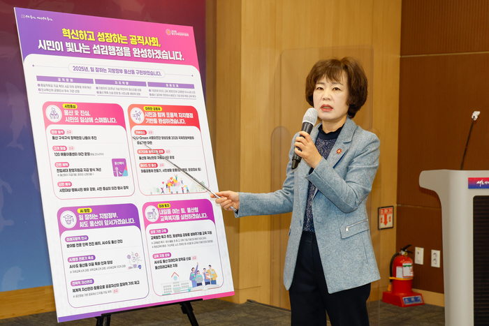 최영희 울산시 행정국장이 27일 울산시청 프레스센터에서 2026년 연두 언론브리핑을 통해 올해 주요 추진사업 및 정책에 대해 설명하고 있다. 최지원 기자