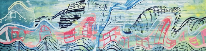 전상작 지나가다보면2, 2025, 장지에 혼합재료, 150x50cm 슬도아트 제공