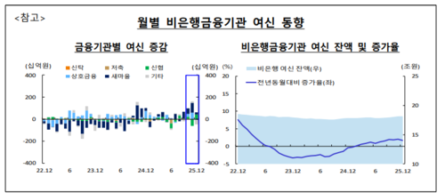월별 비은행금융기관 고객자금 대출(여신) 동향