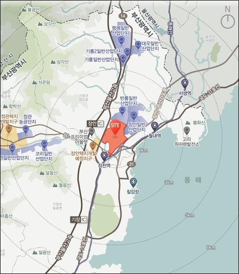 부산 기장군 장안읍 ‘동남권 방사선 의.과학 일반산업단지’ 위치도.(부산시 제공)
