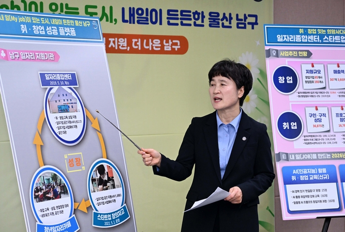 남구는 31일 남구청 프레스센터에서 정례브리핑을 열고 일자리 지원 정책 등을 설명했다. 남구 제공