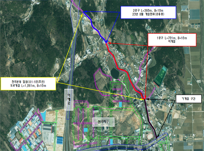 울산 북구 천곡 본동 소방도로 개설사업 위치도. 북구 제공