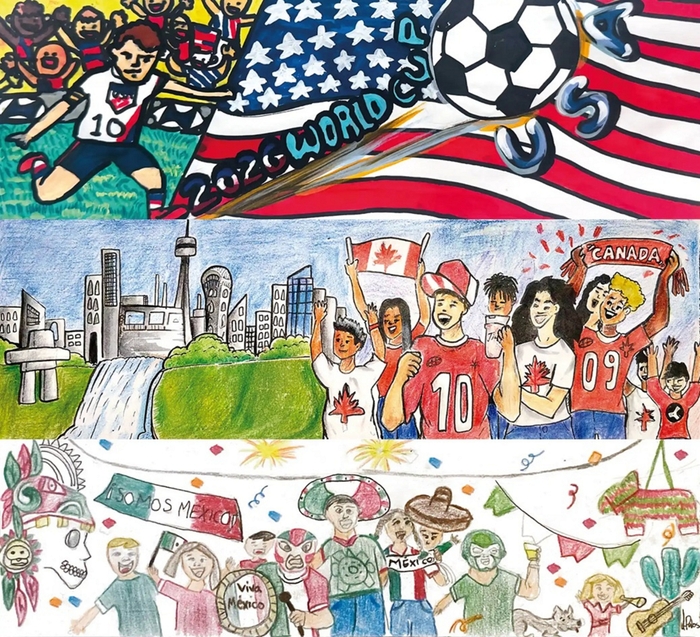 FIFA 월드컵 2026™ 대표팀 응원 어린이 그림 공모전 개최국(미국, 캐나다, 멕시코) 수상작. 현대차 제공