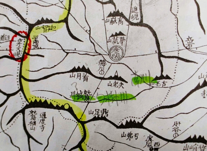 고산자 김정호의 대동여지도에 표기된 영남산무리. 가지산과 취서산 통도사 사이에 천화현(穿火峴)이 표기되어 있다. (붉은 원) 배성동 제공