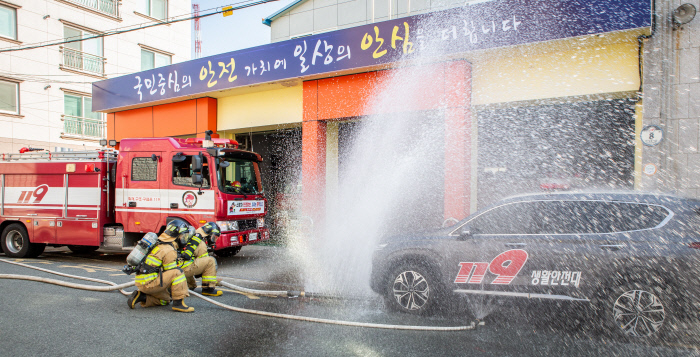 울산 동구 북부권 대부분을 담당하고 있는 전하119안전센터. 사진은 전기자동차 화재진압 훈련 모습. 울산매일 포토뱅크