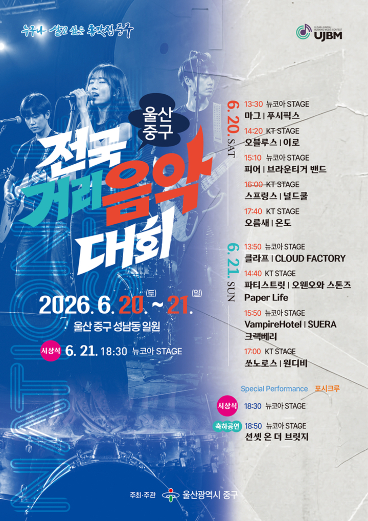 울산 중구가 오는 20~21일 이틀 동안 성남동 젊음의거리 일원에서 ‘제4회 울산 중구 전국 거리음악 대회’를 개최한다. 중구 제공