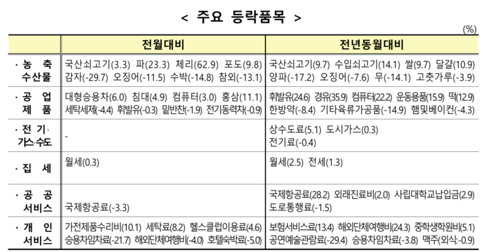 주요 등락품목