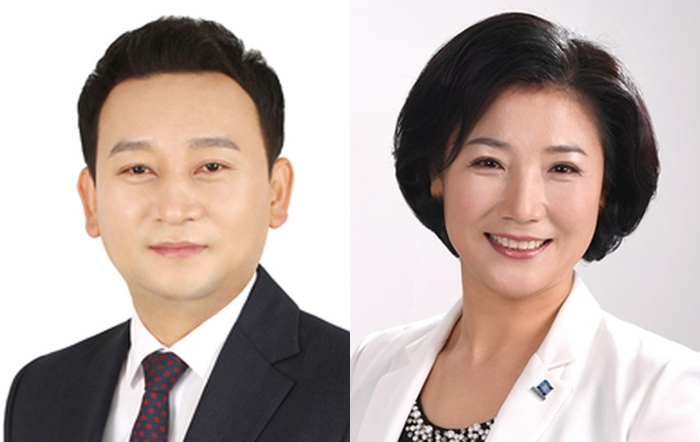 제9대 중구의회 김태욱(왼쪽) 전반기 의장, 이명녀 전반기 부의장. 중구의회 제공