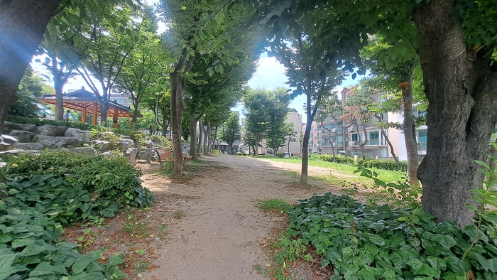 삼일공원 북쪽에 위치한 텅빈 유휴부지. 중구는 놀이터나 정자 등 편의시설을 철거한다는 소문은 사실무근이며, 유휴부지 일대를 주차장 조성지로 검토 중이라고 밝혔다.