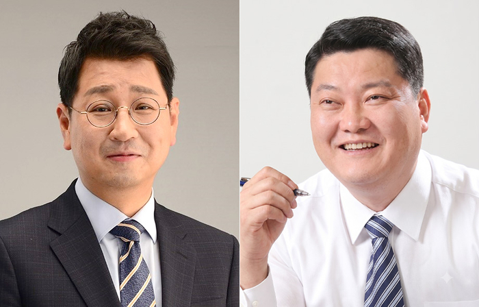 (왼쪽부터)더불어민주당 김태선 현 시당위원장, 임동호 전 시당위원장.