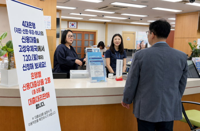 허원석 부산우정청장이 지난 21일 경남 고성우체국을 방문해 은행대리업 시범운영 관련 시스템을 점검하고 있다.