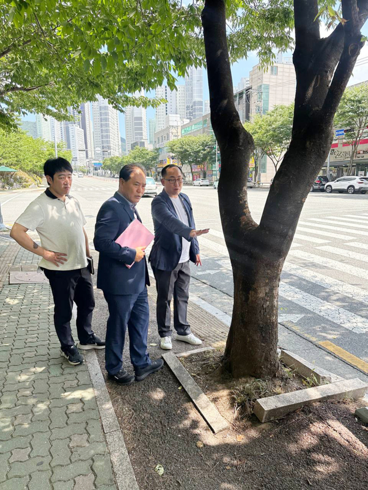 울산광역시의회 손근호 부의장이 23일 북구 매산로 일대 주민 민원 현장을 찾아 도로시설물 안전 상태와 도로 유지관리 실태 등을 점검했다. 울산시의회 제공