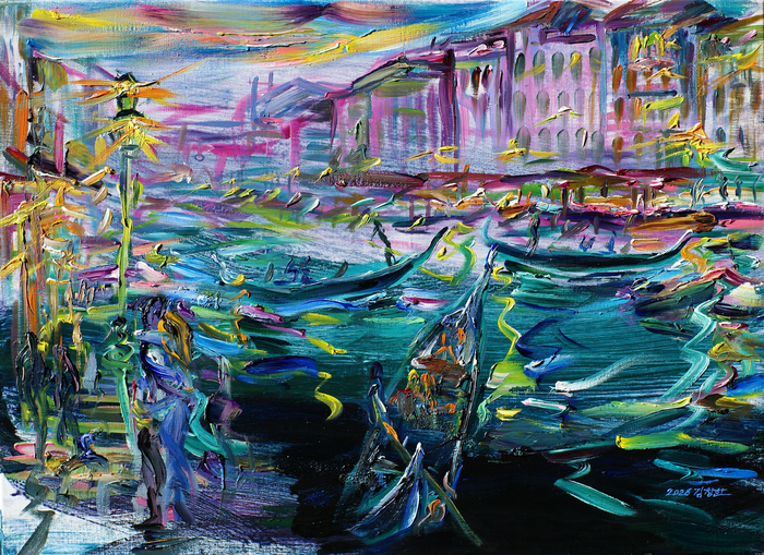 김창한작 베네치아 리알토 곤돌라 놀이, Gondola in the Rialto bridge in Venezia.