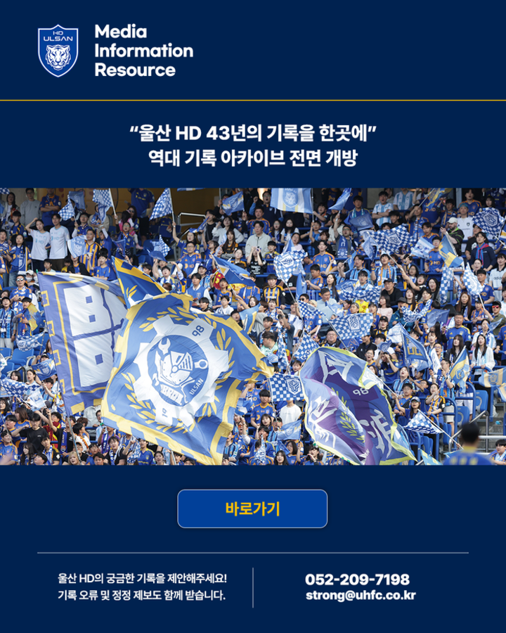 울산은 2일 K리그 구단들 중 최초로 43년 역사를 한눈에 볼 수 있는 통합 아카이브를 구축해 공개했다. 울산 HD 제공