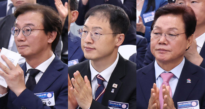 부산·울산·경남 시도지사가 민선 9기 출범 2개월여만에 공식적으로 만나 초광역 공동협력을 논의한다. (왼쪽부터) 전재수 부산시장, 김상욱 울산시장, 박완수 경남지사. 연합뉴스