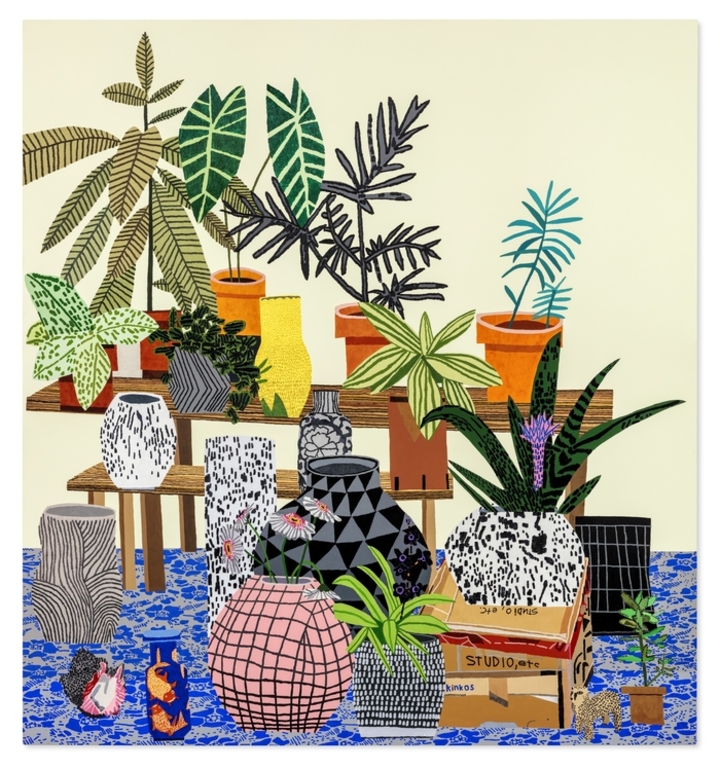 조나스 우드, ‘Two tables with floral pattern’, 2013, 캔버스에 유채, 아크릴, 254 x 236.2 cm