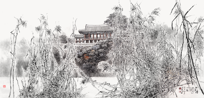 울산 태화루 太和樓 145x68. 한지에 수묵담채