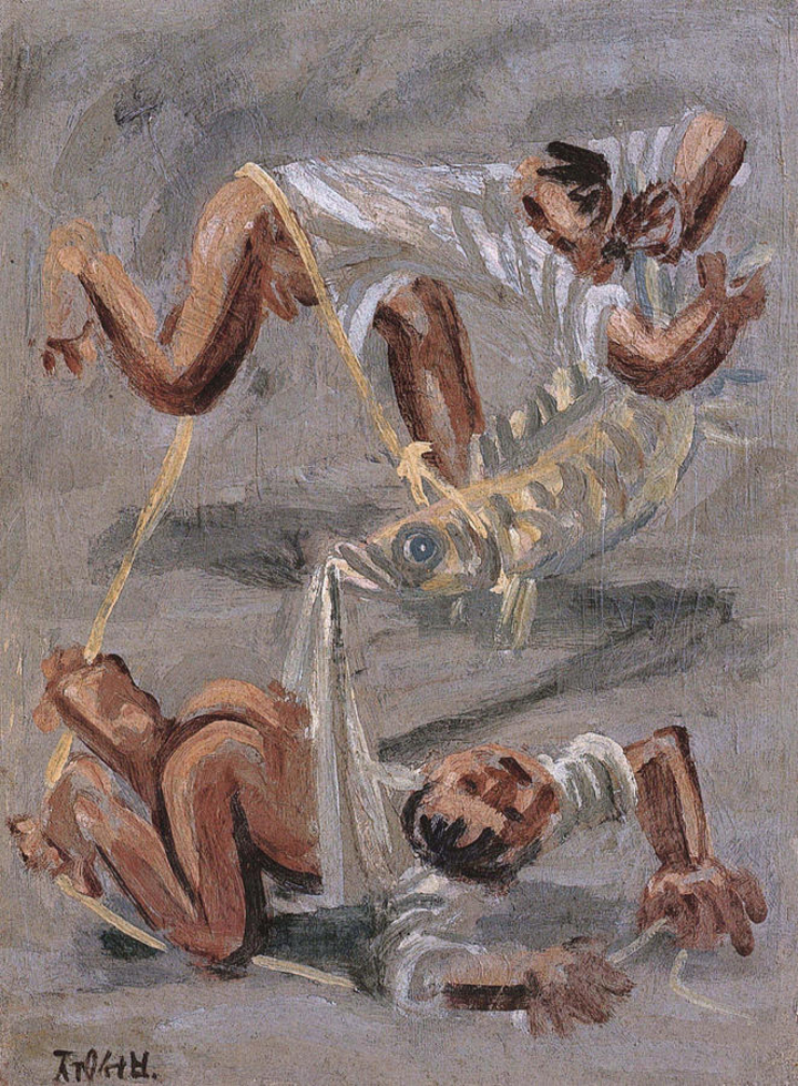 물고기와 노는 두 어린이, 1950년대, 종이에 유화, 41×31, 리움미술관