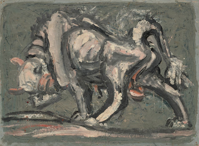 흰 소, 1950년대, 종이에 유화 물감, 30.5×41.5. 울산시립미술관 제공