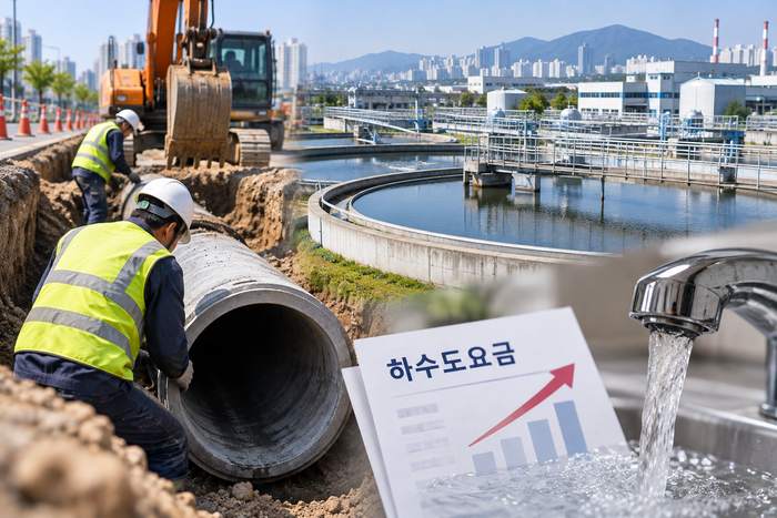 울산시가 하수도사업특별회계 재정난으로 내년도 시설사업의 축소·일정 조정에 나선 가운데, 2027년 7월부터 하수도요금을 약 10% 인상하는 방안을 추진하고 있다.  생성형 AI로 만든 이미지