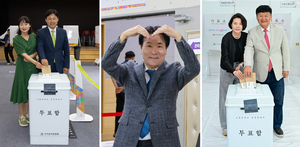 파랑·빨강·연두⋯울산교육감 후보 3인3色 사전투표 현장